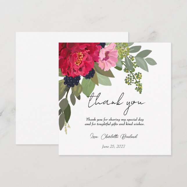 Farbiges Peony Floral Brautparty Vielen Dank Dankeskarte (Vorne/Hinten)