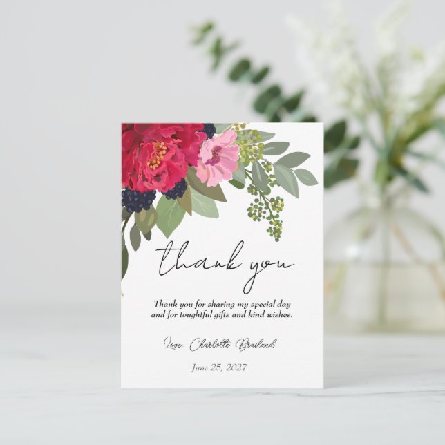 Farbiges Peony Floral Brautparty Vielen Dank Postkarte (Stehend Vorderseite)