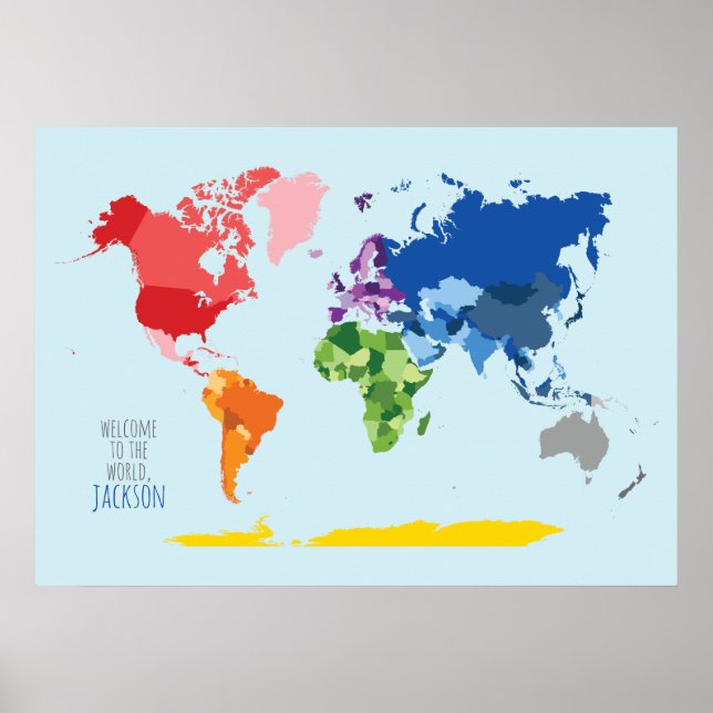 Farbiges Personalisiertes Poster der Weltkarte (Vorne)