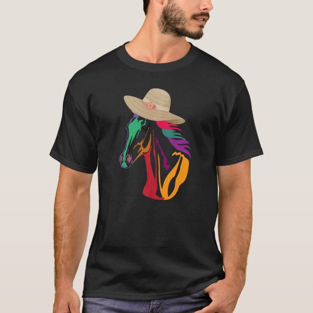 Farbiges Pferd mit Hut Männer Frauen Kinder Pferde T-Shirt (Vorderseite)