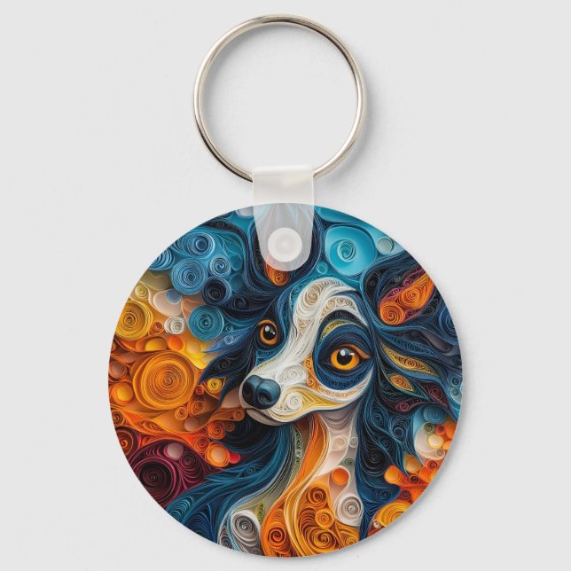 Farbiges Portrait von Chinesisch gezinktem Hund Schlüsselanhänger (Vorderseite)