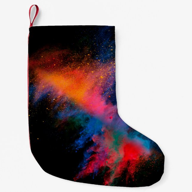 Farbiges Pulver in schwarzer Hintergrundfarbe, Kleiner Weihnachtsstrumpf (Vorderseite)