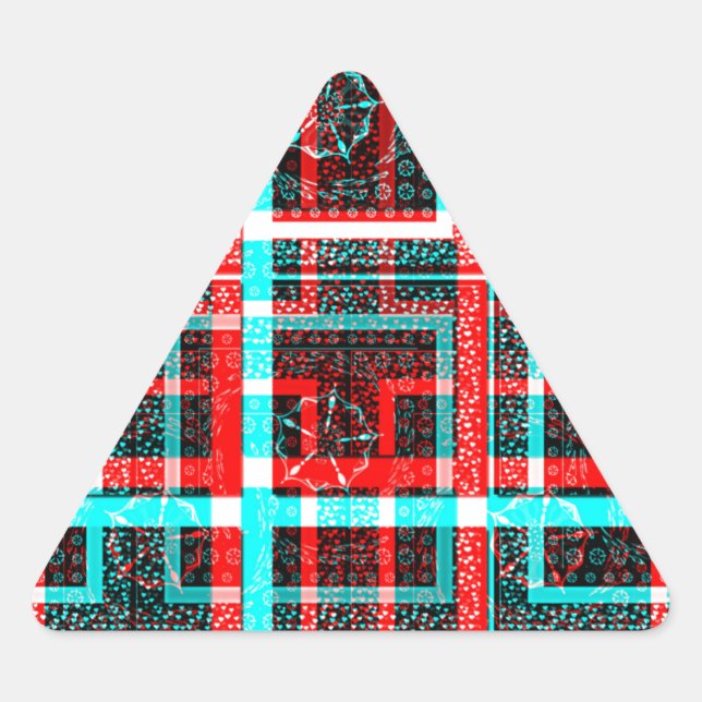 Farbiges Quadrat Gewand geometrisch karierte Fläch Dreieckiger Aufkleber (Vorderseite)