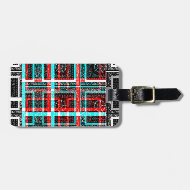 Farbiges Quadrat Gewand geometrisch karierte Fläch Gepäckanhänger (Vorderseite horizontal)