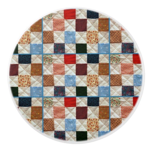 Farbiges Quadrat-Quilmuster Keramikknauf (Vorderseite)