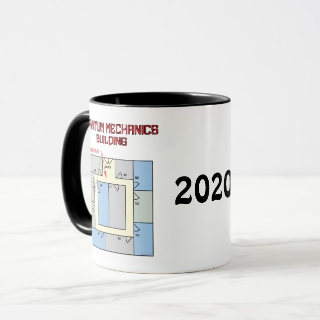 Farbiges Quantenmechanik-Gebäude Tasse (Vorderseite Links)