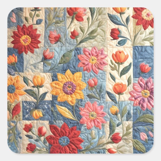 Farbiges Quiltmuster Quadratischer Aufkleber (Vorderseite)