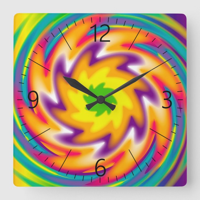 Farbiges Radialmuster Quadratische Wanduhr (Vorderseite)