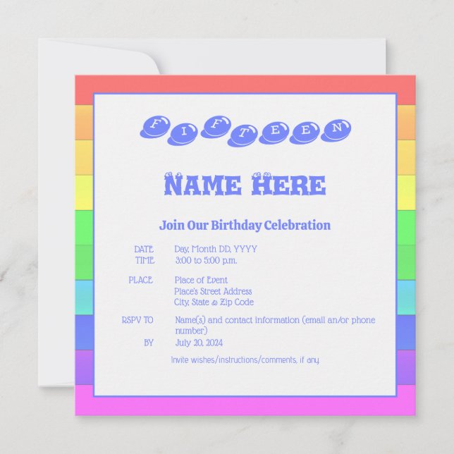 Farbiges Rainbow Blue Fun Kindergeburtstag Party Einladung (Vorderseite)