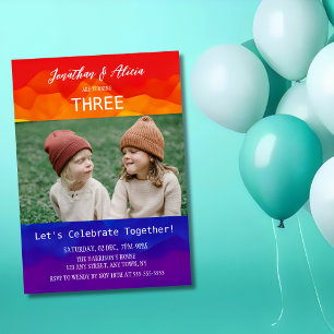 Farbiges Rainbow-Foto Kids Joint Birthday Einladung