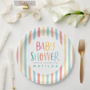 Farbiges Regenbogen-Babydusche Party Pappteller