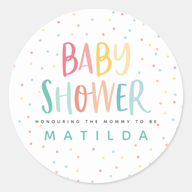 Farbiges Regenbogenbaby Dusche Party Runder Aufkleber (Vorderseite)