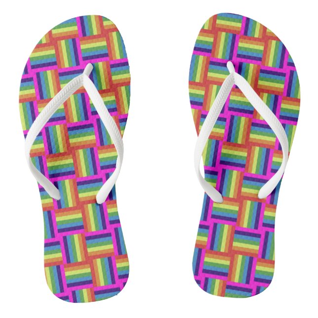 Farbiges Regenbogenblockmuster Flip Flops (Fußbett)