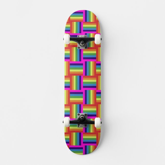 Farbiges Regenbogenblockmuster Skateboard (Vorderseite)