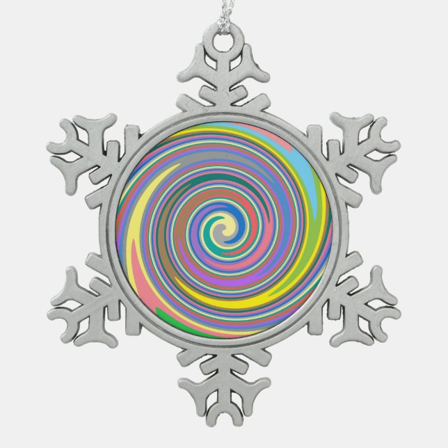 Farbiges Regenbogenmuster Schneeflocken Zinn-Ornament (Vorderseite)
