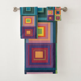 Farbiges Retro-Blockdesign Badhandtuch Set