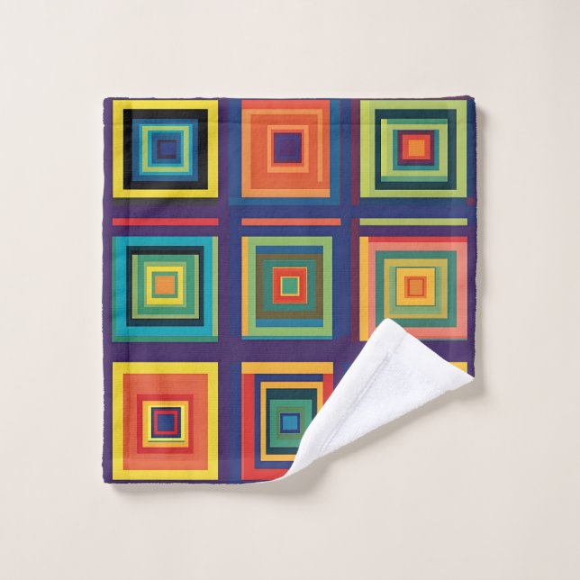 Farbiges Retro-Blockdesign Badhandtuch Set (Waschlappen)