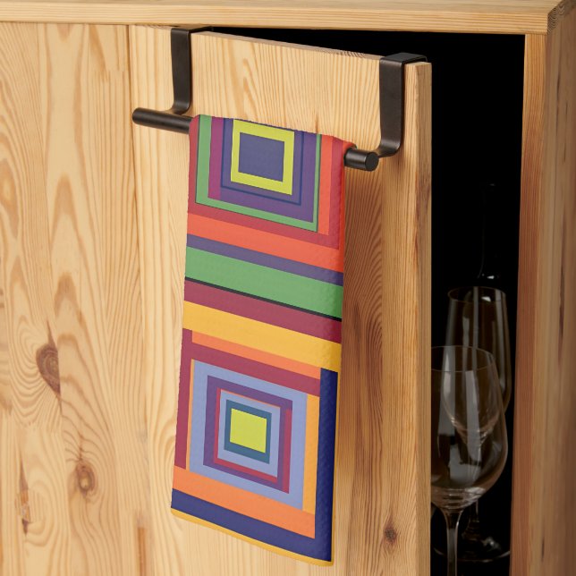 Farbiges Retro-Blockdesign Geschirrtuch (Drittel gefaltet)