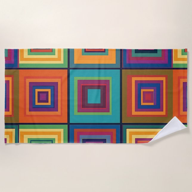Farbiges Retro-Blockdesign Strandtuch (Vorderseite)