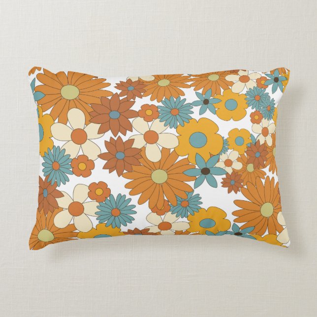 Farbiges Retro-Blume-Muster Dekokissen (Vorderseite)