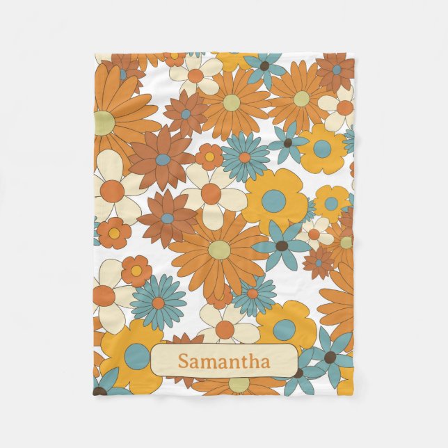 Farbiges Retro-Blume-Muster Fleecedecke (Vorderseite)
