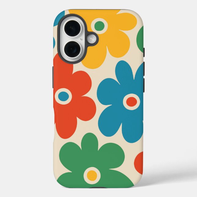Farbiges Retro-Blume-Muster iPhone 16 Hülle (Rückseite)