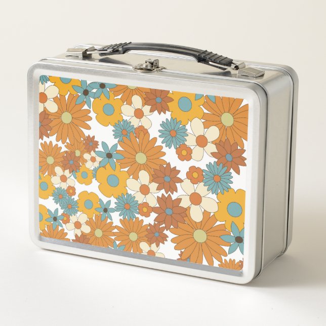 Farbiges Retro-Blume-Muster Metall Brotdose (Vorderseite)