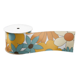 Farbiges Retro-Blume-Muster Satinband