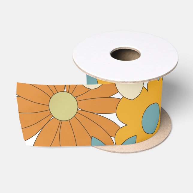 Farbiges Retro-Blume-Muster Satinband (Spule)