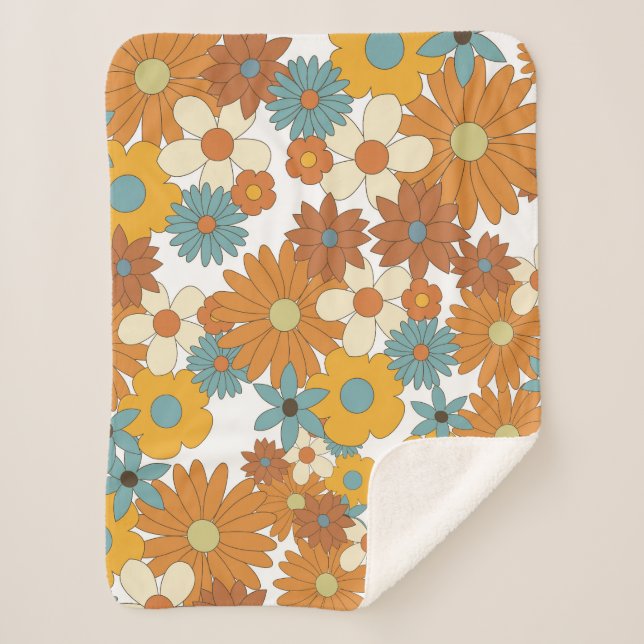 Farbiges Retro-Blume-Muster Sherpadecke (Vorderseite)