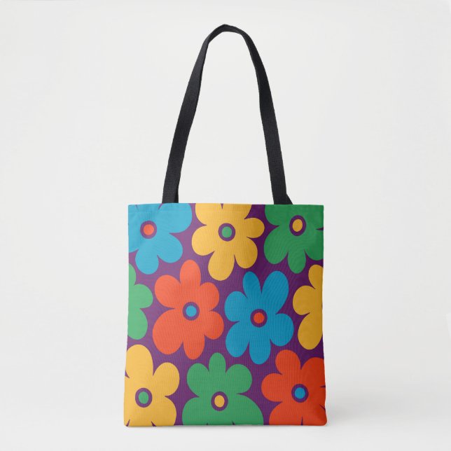 Farbiges Retro-Blume-Muster Tasche (Vorderseite)