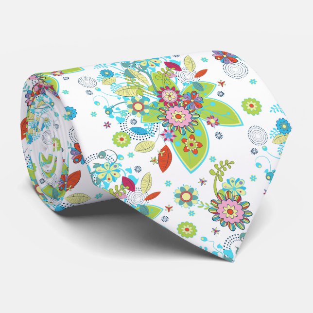 Farbiges Retro-Blume- und Wirbel-Muster Krawatte (Gerollt)