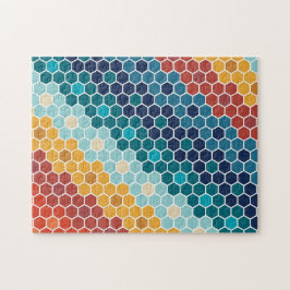 Farbiges Retro-Blumenmosaik Hexagon-Muster