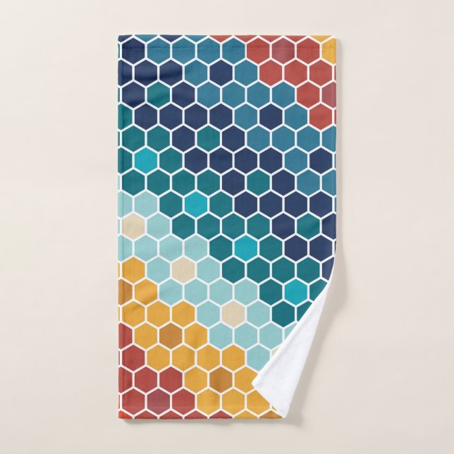 Farbiges Retro-Blumenmosaik Hexagon-Muster Badhandtuch Set (Handtuch)