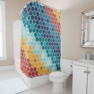 Farbiges Retro-Blumenmosaik Hexagon-Muster Duschvorhang