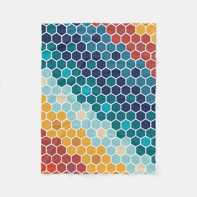 Farbiges Retro-Blumenmosaik Hexagon-Muster Fleecedecke (Vorderseite)
