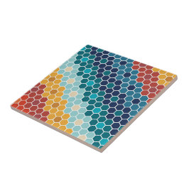 Farbiges Retro-Blumenmosaik Hexagon-Muster Fliese