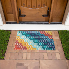 Farbiges Retro-Blumenmosaik Hexagon-Muster Fußmatte
