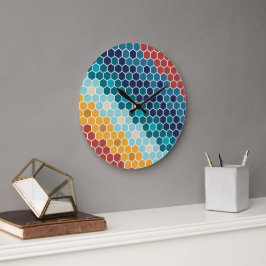 Farbiges Retro-Blumenmosaik Hexagon-Muster Große Wanduhr