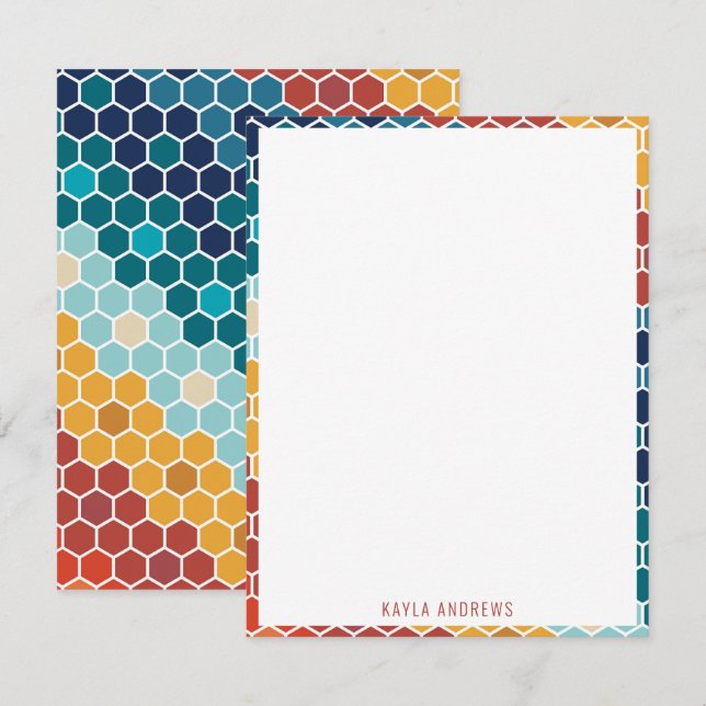 Farbiges Retro-Blumenmosaik Hexagon-Muster Mitteilungskarte (Vorne/Hinten)