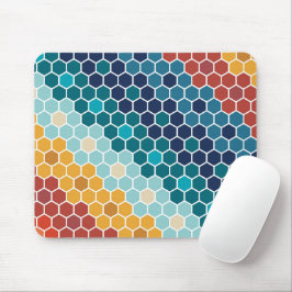 Farbiges Retro-Blumenmosaik Hexagon-Muster Mousepad