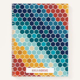 Farbiges Retro-Blumenmosaik Hexagon-Muster Notizbuch