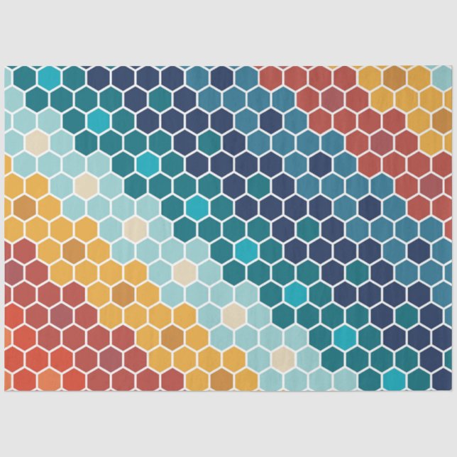 Farbiges Retro-Blumenmosaik Hexagon-Muster Seidenpapier (Vorderseite)