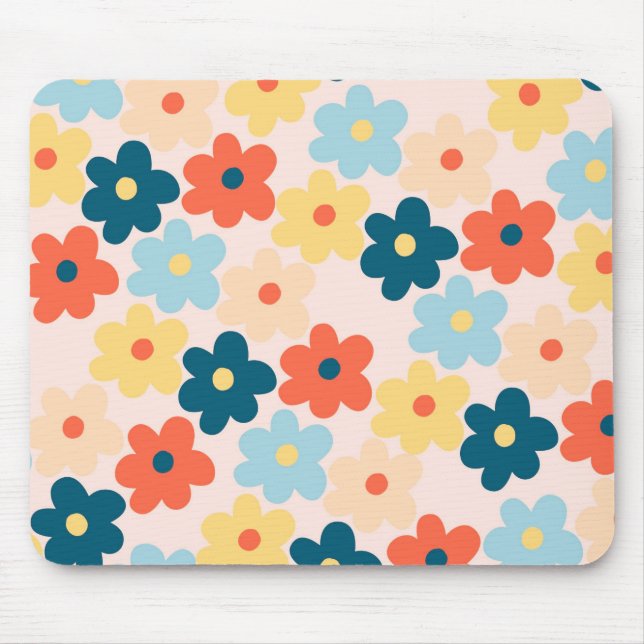 Farbiges Retro-Hippie-Blume-Muster Mousepad (Vorne)