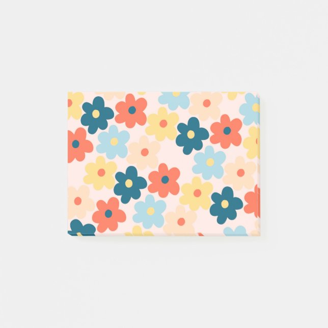 Farbiges Retro-Hippie-Blume-Muster Post-it Klebezettel (Vorderseite)