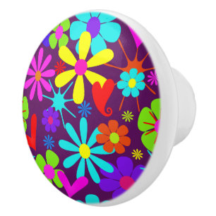 Farbiges Retro Hippie Blume Power Muster Keramikknauf