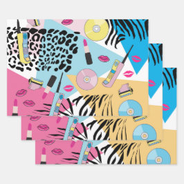 Farbiges Retro-Muster der 90er Jahre Geschenkpapier Set