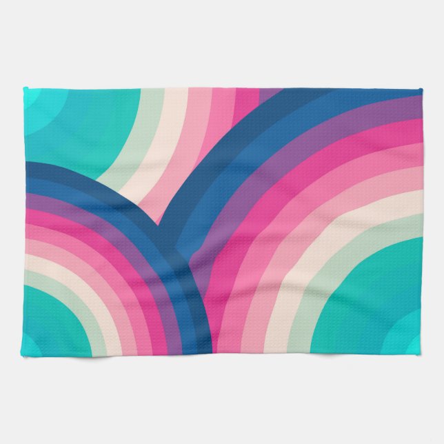 Farbiges Retro-Regenbogenmuster | Geschirrtuch (Horizontal)