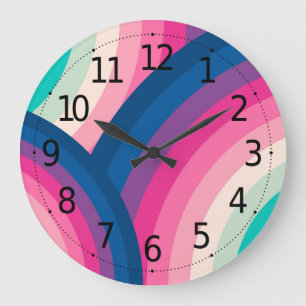 Farbiges Retro-Regenbogenmuster   Große Wanduhr