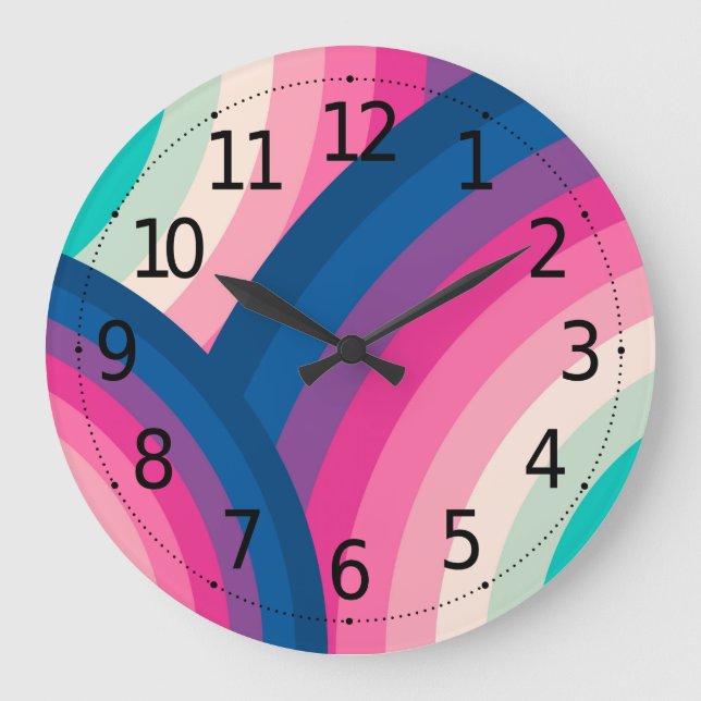 Farbiges Retro-Regenbogenmuster | Große Wanduhr (Vorderseite)